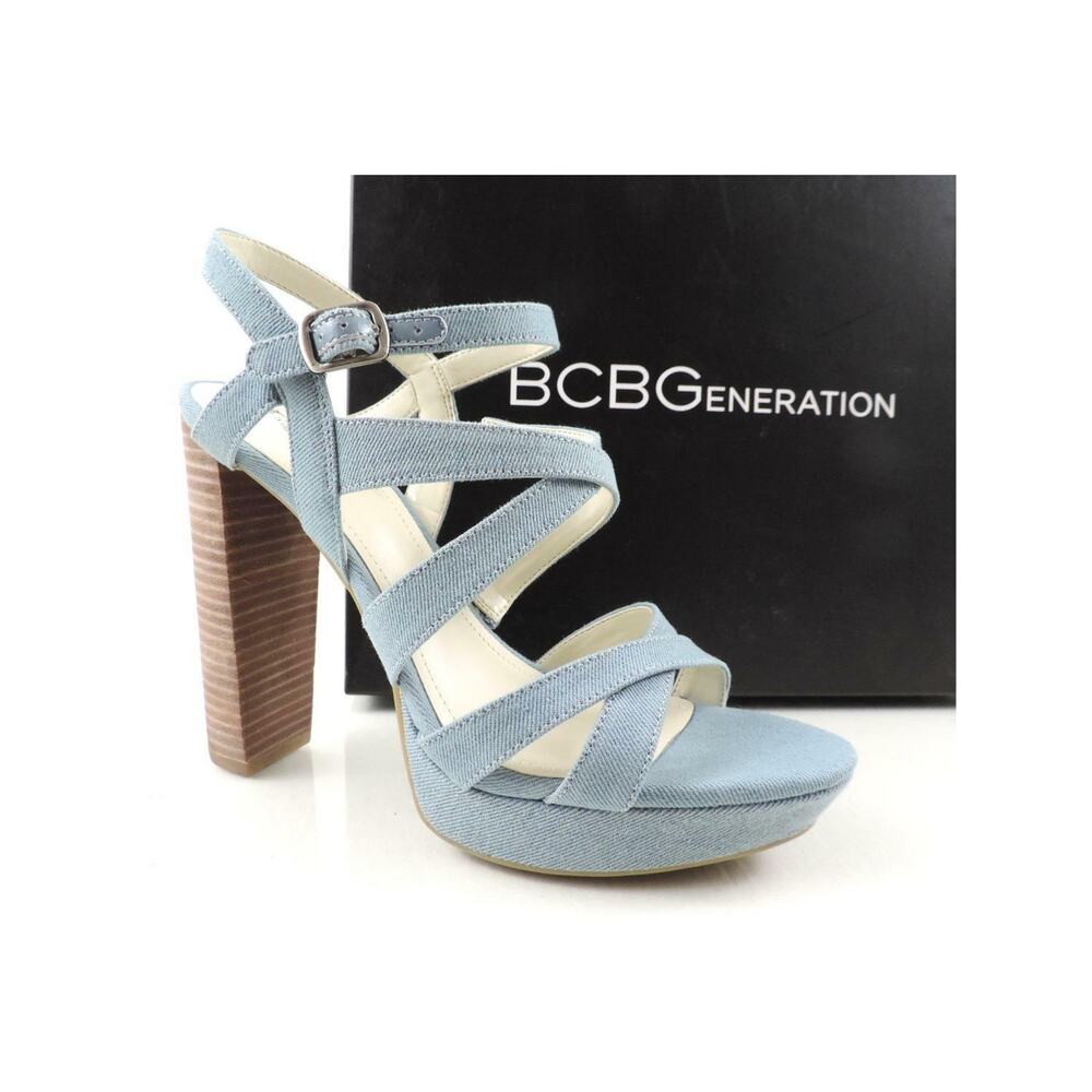 BCBGenerationn Morgan Strappy Platform Sandals Heels Blue Size 10